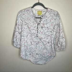 Anthropologie Maeve Ivory Floral Button Blouse XS